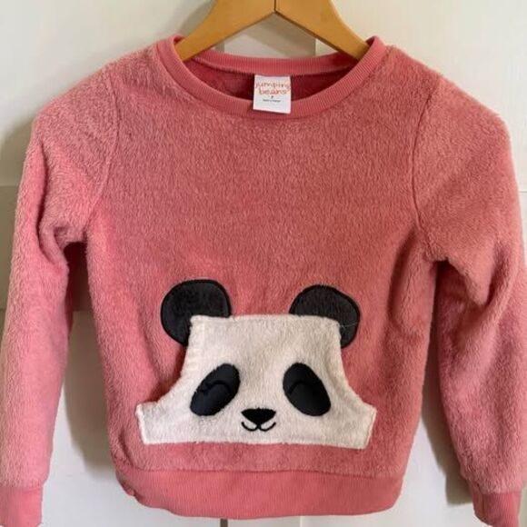 Girls Jumping Beans Panda Fleece Sweatshirt Cozy Pink Size 7 - Picture 1 of 5